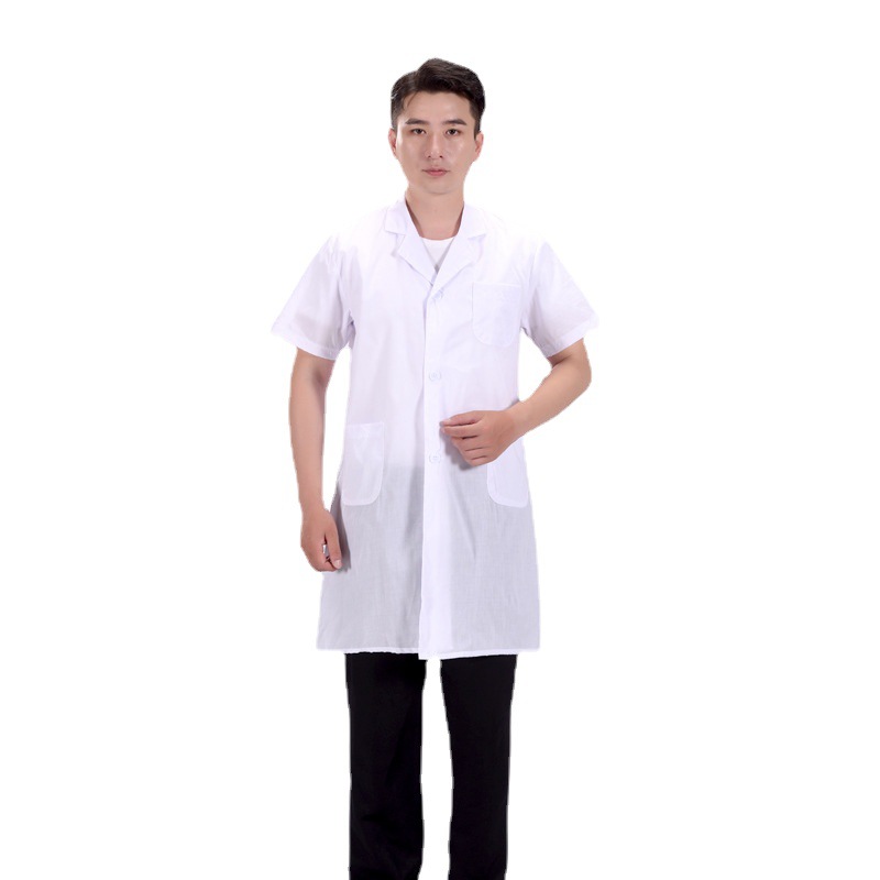 白大褂短袖女医生护士服夏男医师大衣学生化学实验室工作服