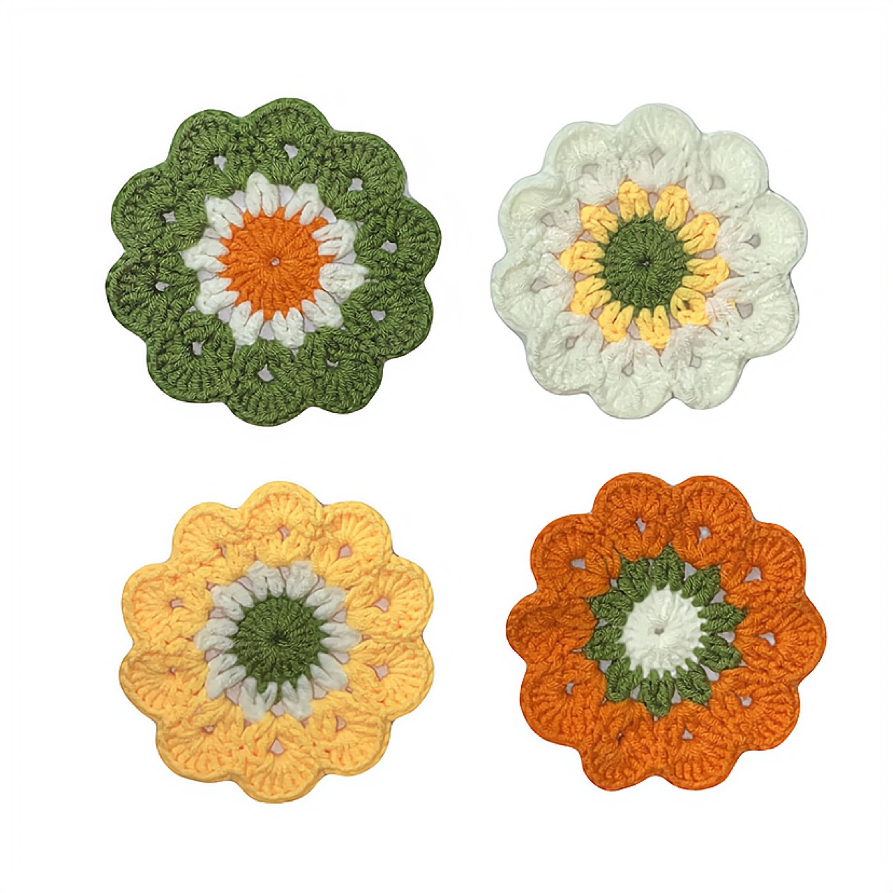 2024钩织杯垫成品新年可爱钩织杯垫纯手工编织diy花朵毛线-阿里巴巴