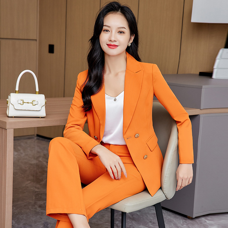 2023橙色西装外套女韩版英伦风高端职业装气质女神范洋气西服套装