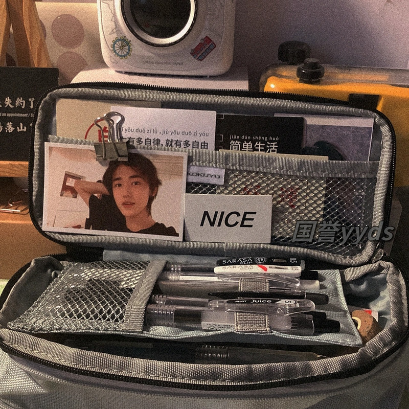 日本笔袋可扩展开多层文具盒双拉链大容量学生双层笔袋-阿里巴巴