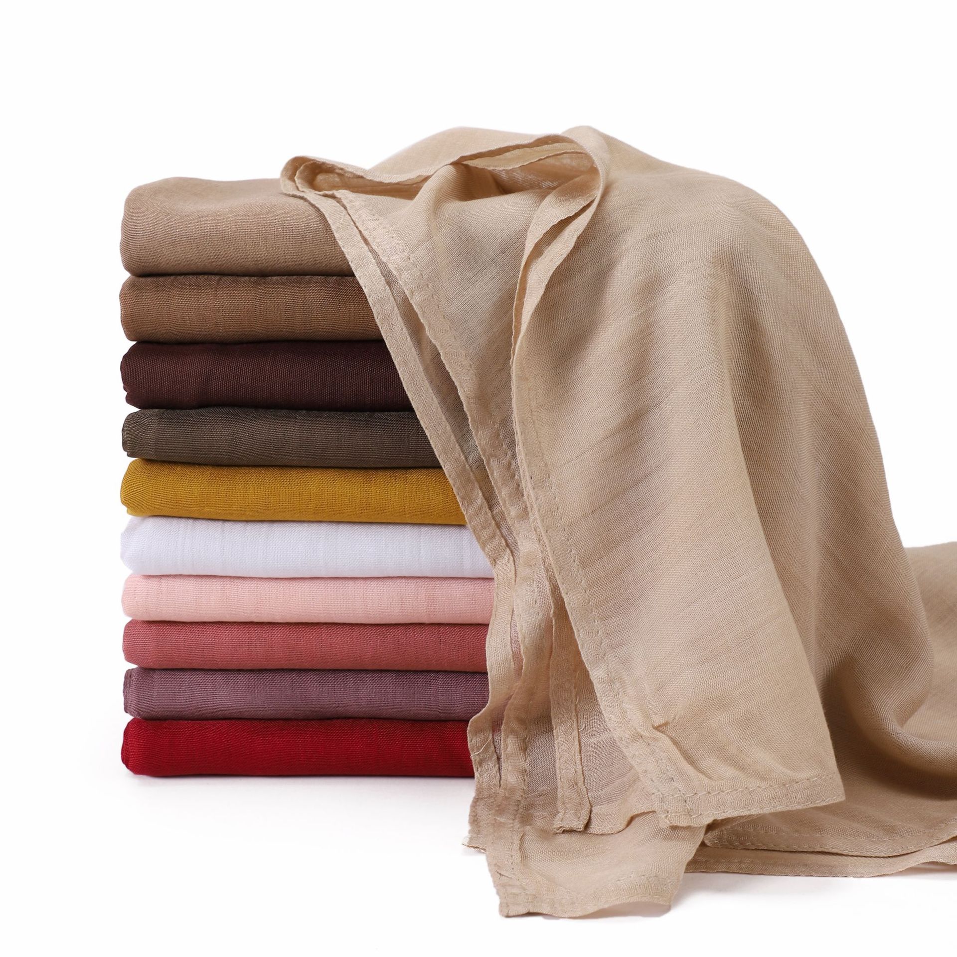 新款单色宽边薄款莫代尔透气围巾 女士纯色热销马来印尼人棉头巾