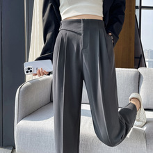 灰色哈伦西装裤女夏季新款高腰直筒休闲裤小个子九分小脚烟管裤xs