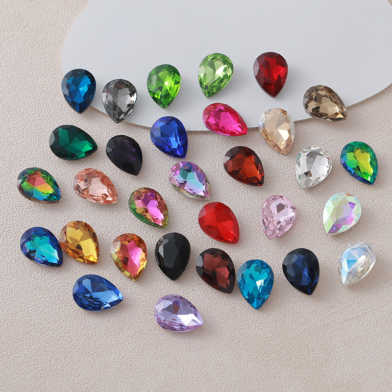 跨境水滴钻透明玻璃水钻 超闪尖底镀银异形钻手机diy贴钻饰品配件