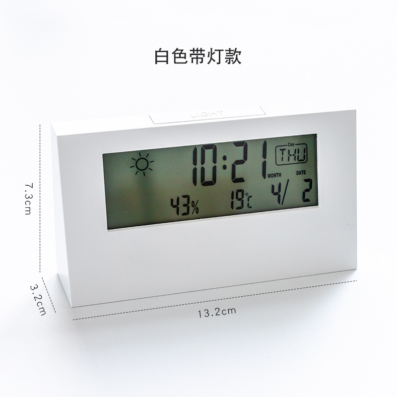 跨境lcd时钟电子钟简约温湿度计天气预报透明亮光外贸出口方形钟 图片