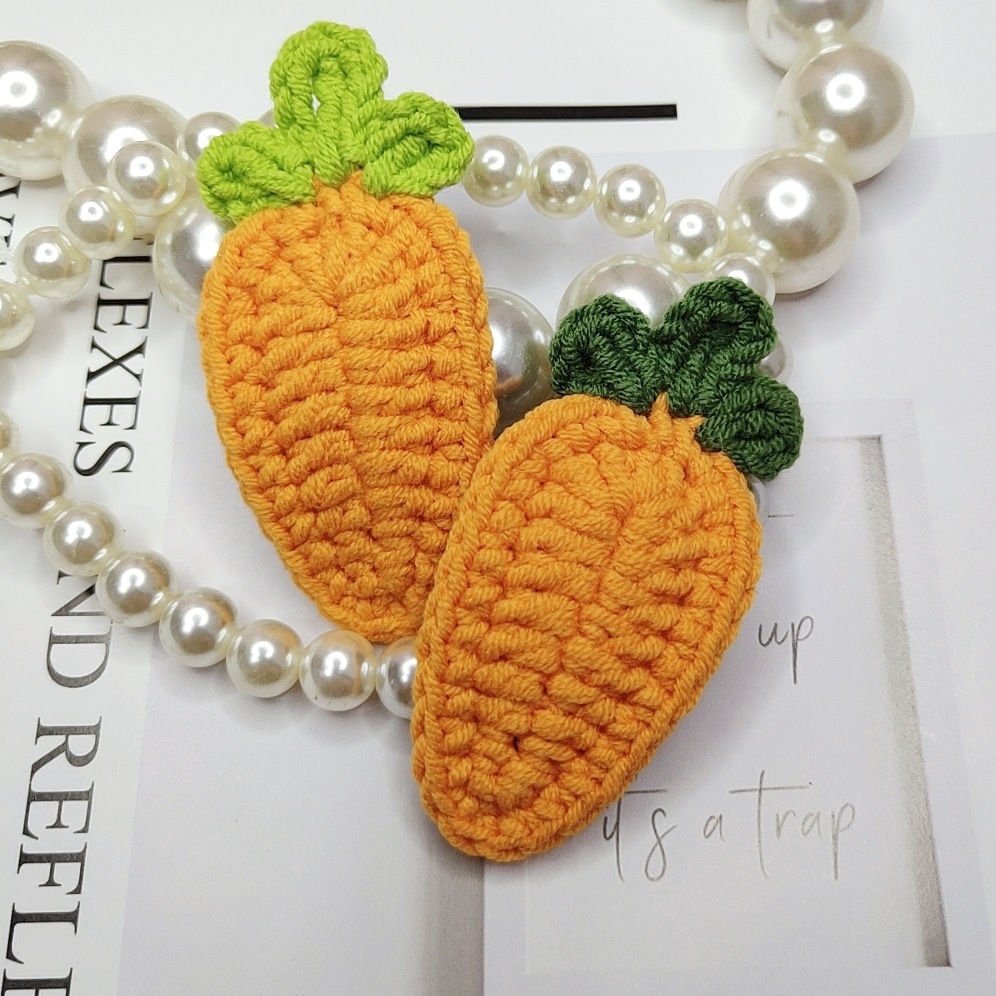 新款韩版纯手工diy钩织发卡边夹 毛线钩织胡萝卜发夹精致少女头饰