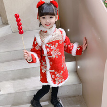 汉服女童拜年服冬季过年服周岁小女孩中国风唐装旗袍宝宝新年衣服