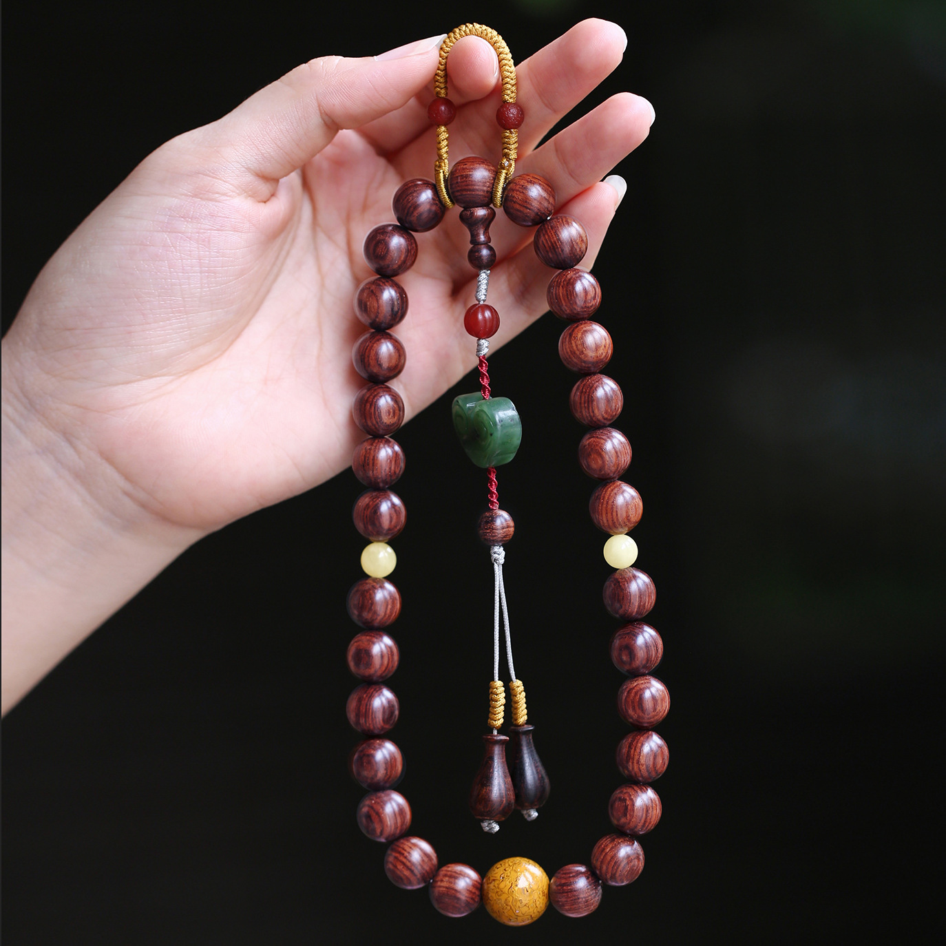 海黄老料手持虎皮纹12mm29颗持珠油梨老 降香味海黄念珠衣服配饰