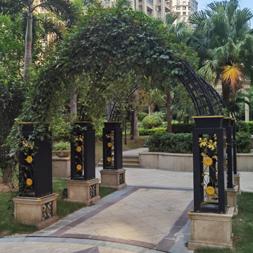 欧式花园铁艺拱门花架爬藤架户外庭院月季鲜花半圆拱门葡萄架定制