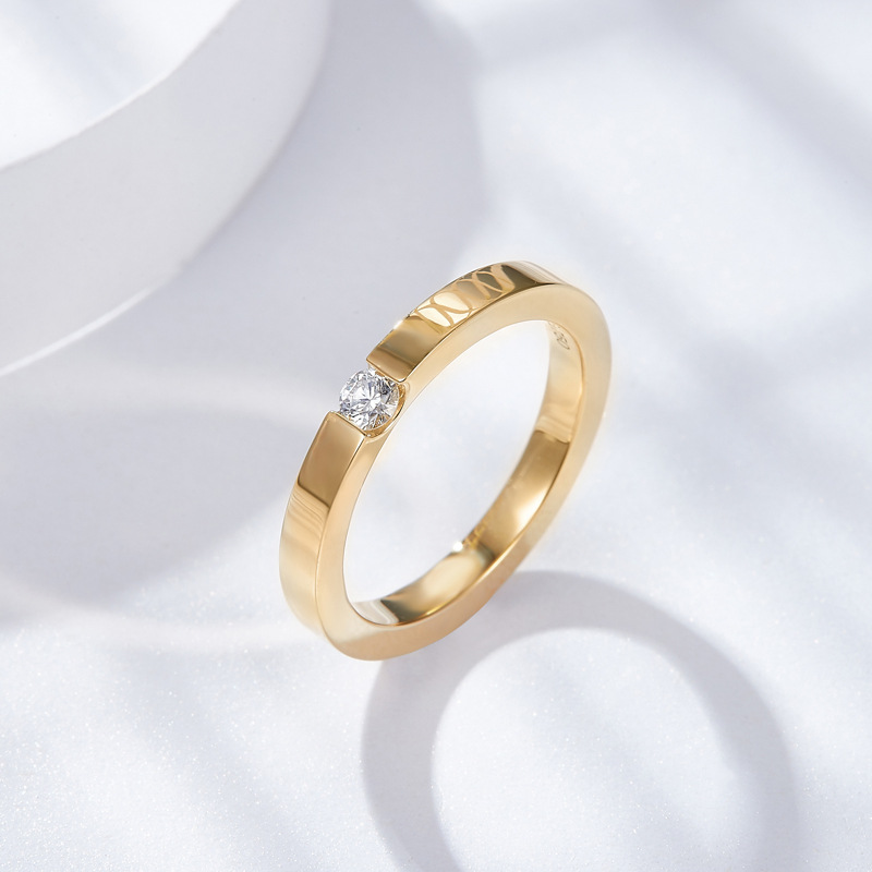 精致简约直角卡镶钻戒s925银钻石百搭戒指男女情侣对戒厂家直销