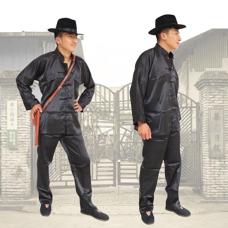 汉奸服装男翻译官特务抗战剧儿童演出服黑色土匪斧头帮表演服成人