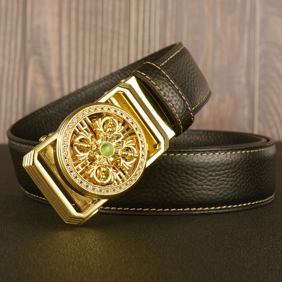 时来运转男士自动扣腰带头层牛皮时尚休闲裤带个性旋转扣轻年皮带