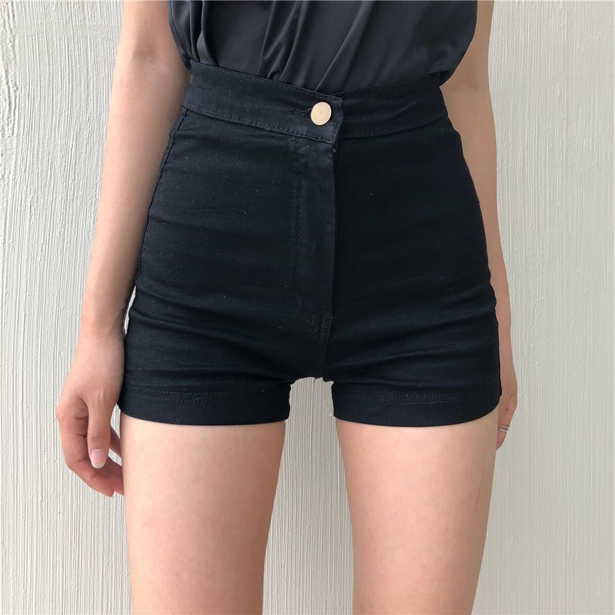 2019新款纽扣紧身弹力热裤纯棉包臀aa裤显瘦黑色短裤