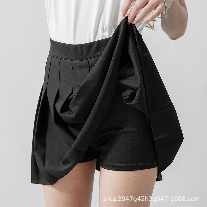 Elastic High Waist Skirt Women's Anti-Exposure A- line Skirt New Loose Skirt Four Seasons Slimming Slim-Fit Pleated Skirt