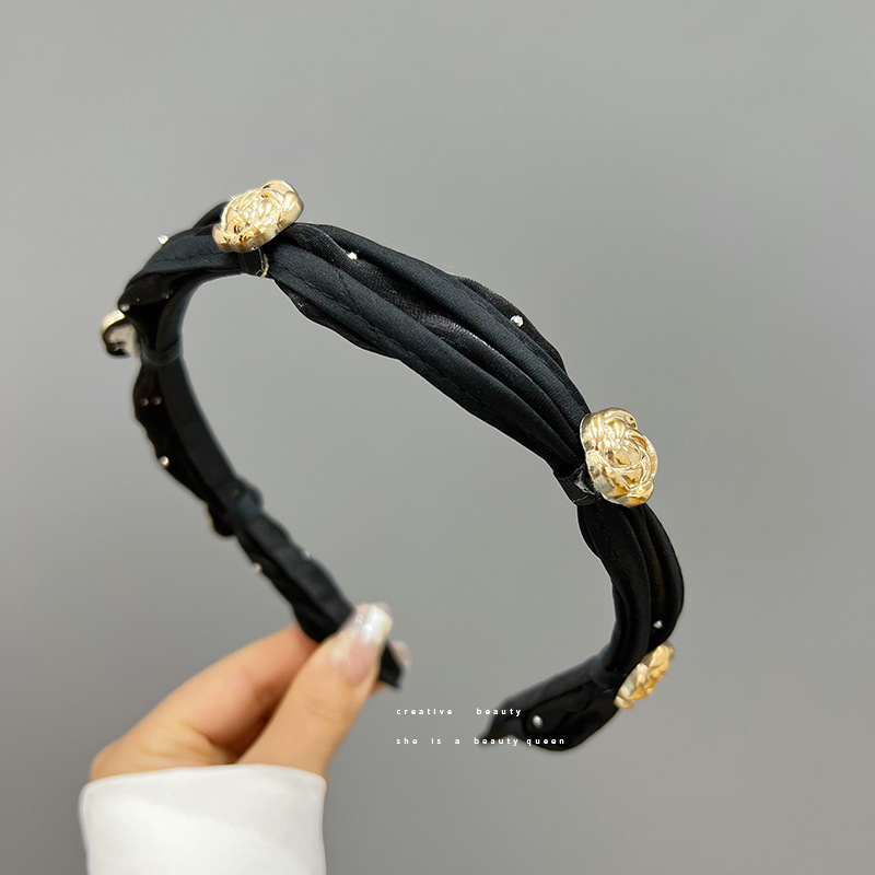 2022 New High-End Temperament Camellia Spring Headband Women's Short Hair Temperament Dry Headband Hairpin for Hair Washing