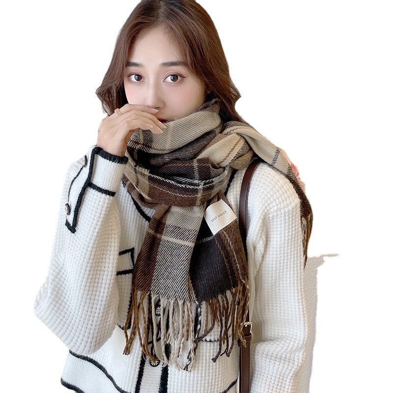 2023 New Scarf Women's Autumn and Winter Korean Style Versatile Lattice Thickened Student Couple Scarf Men's Cashmere-like Warm