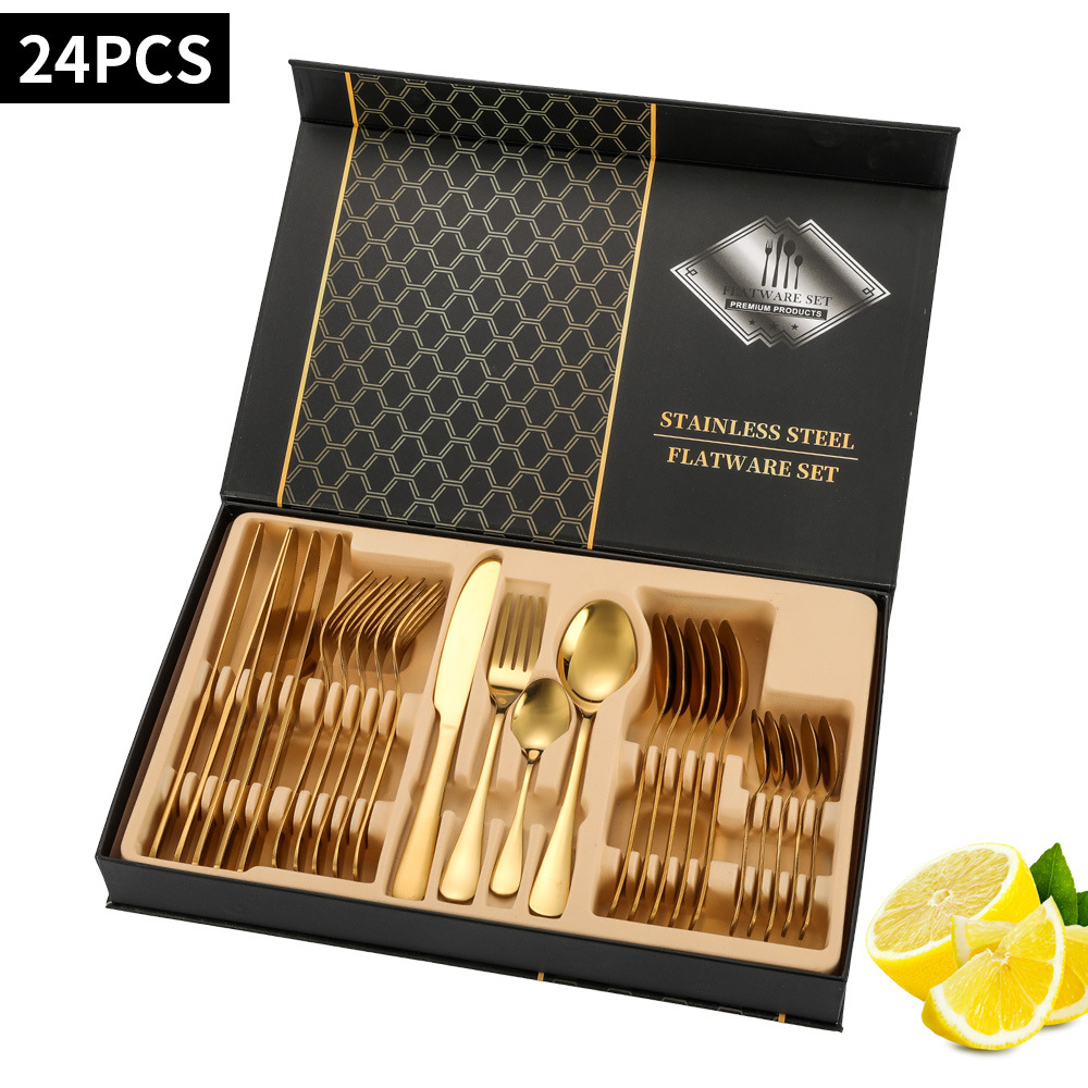 Amazon Hot 1010 Stainless Steel Tableware 24-Piece Set Steak Knife, Fork and Spoon Four Main Pieces Cross-Border Gift Set