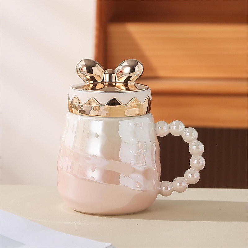 Ceramic Cup with Lid Gift Ins Mug Good-looking Household Ceramic Water Cup Export Pearl Colorful Cup