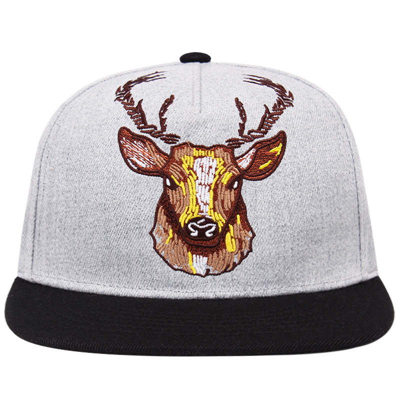 外贸新款鹿头棒球帽男女嘻哈时尚平沿帽户外休闲卡通刺绣帽子