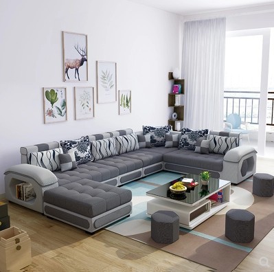 u型沙发客厅布艺接待布沙发翻新大型大气新款家装北欧风农村舒适