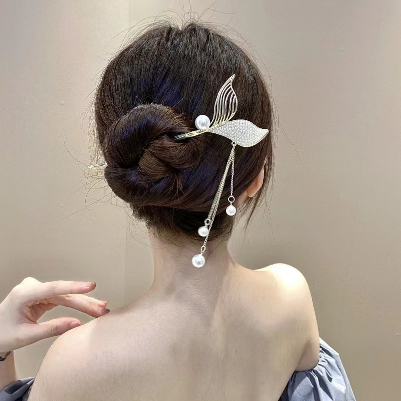 Mermaid Tail Tassel Hairpin Antique Style Metal Hair Braiding Accessories High-Grade Tie Hair Hairpin Temperament Style Ornament Female