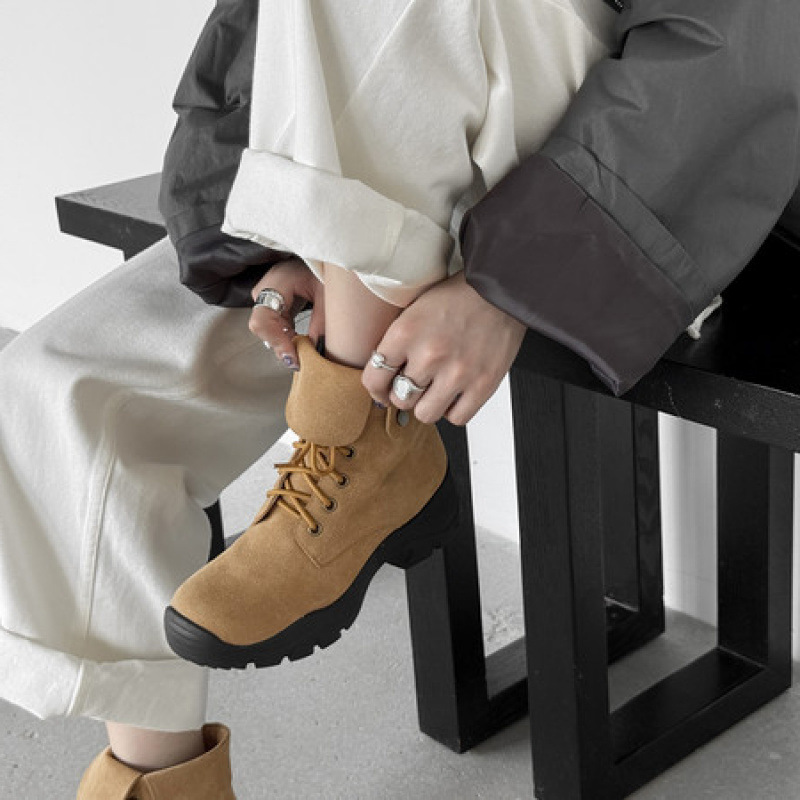 女靴女鞋小众轻奢2025秋冬手工复古外贸跨境冬磨砂翻皮丁靴