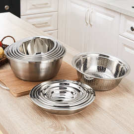 批发家用加厚盆13件套304不锈钢盆套装盆碟漏盆锅碗瓢盆厨房盆套