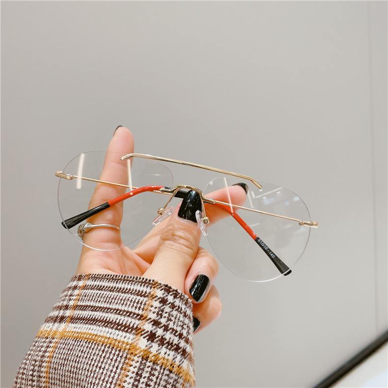 防蓝光金丝无边眼镜框男时尚双梁无框潮ins女复古大脸显瘦眼镜架