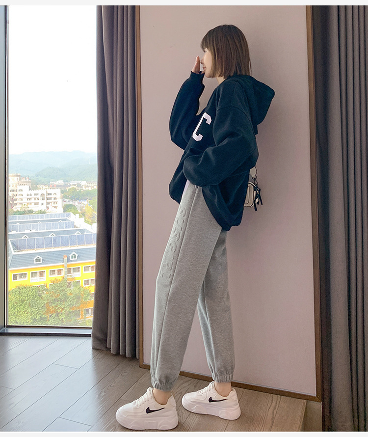 加绒卫裤女外穿春秋季高腰宽松束脚百搭萝卜裤秋冬休闲运动哈伦裤