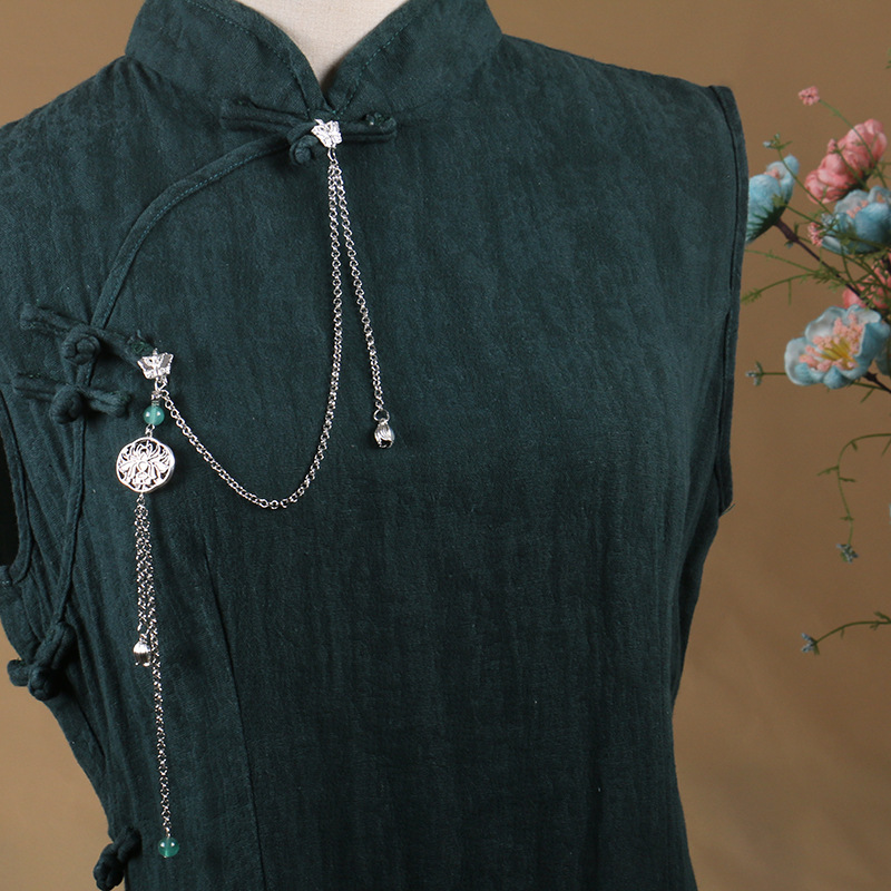 复古藏银饰品中国风压襟旗袍扣挂件长命锁流苏吊坠女汉服配饰