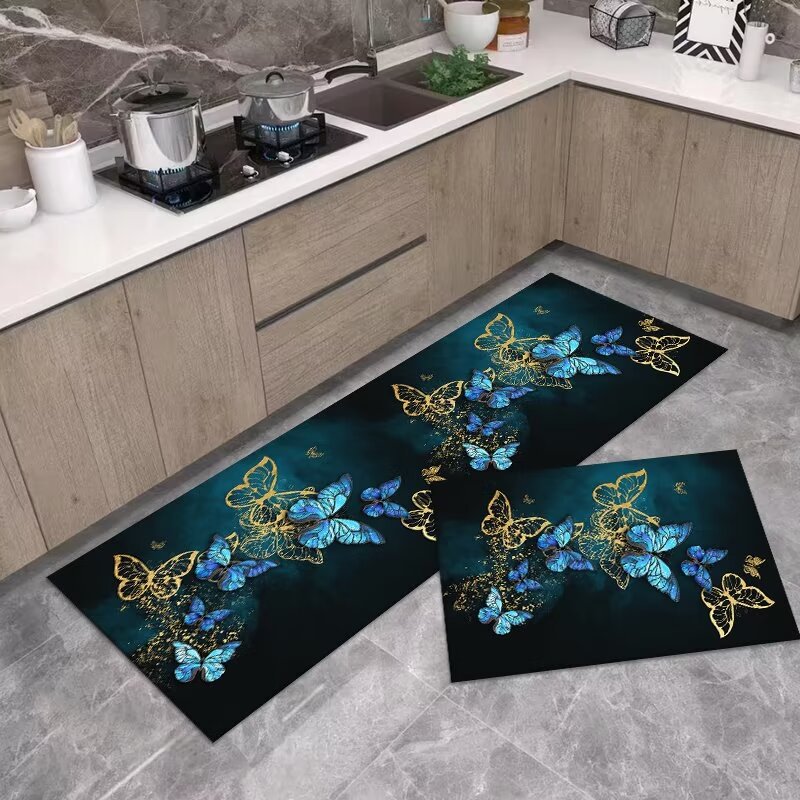 Diatom Ooze Floral Printed Soft Mat Kitchen Two-Piece Set Floor Mat Absorbent Oil-Absorbing Non-Slip Mat Set Carpet