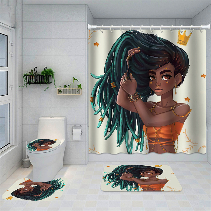 Come * Picture * Set * African Girl Toilet Mat Three-Piece Amazon Cross-Border Floor Mat Door Mat Bathroom U-Shaped Mat