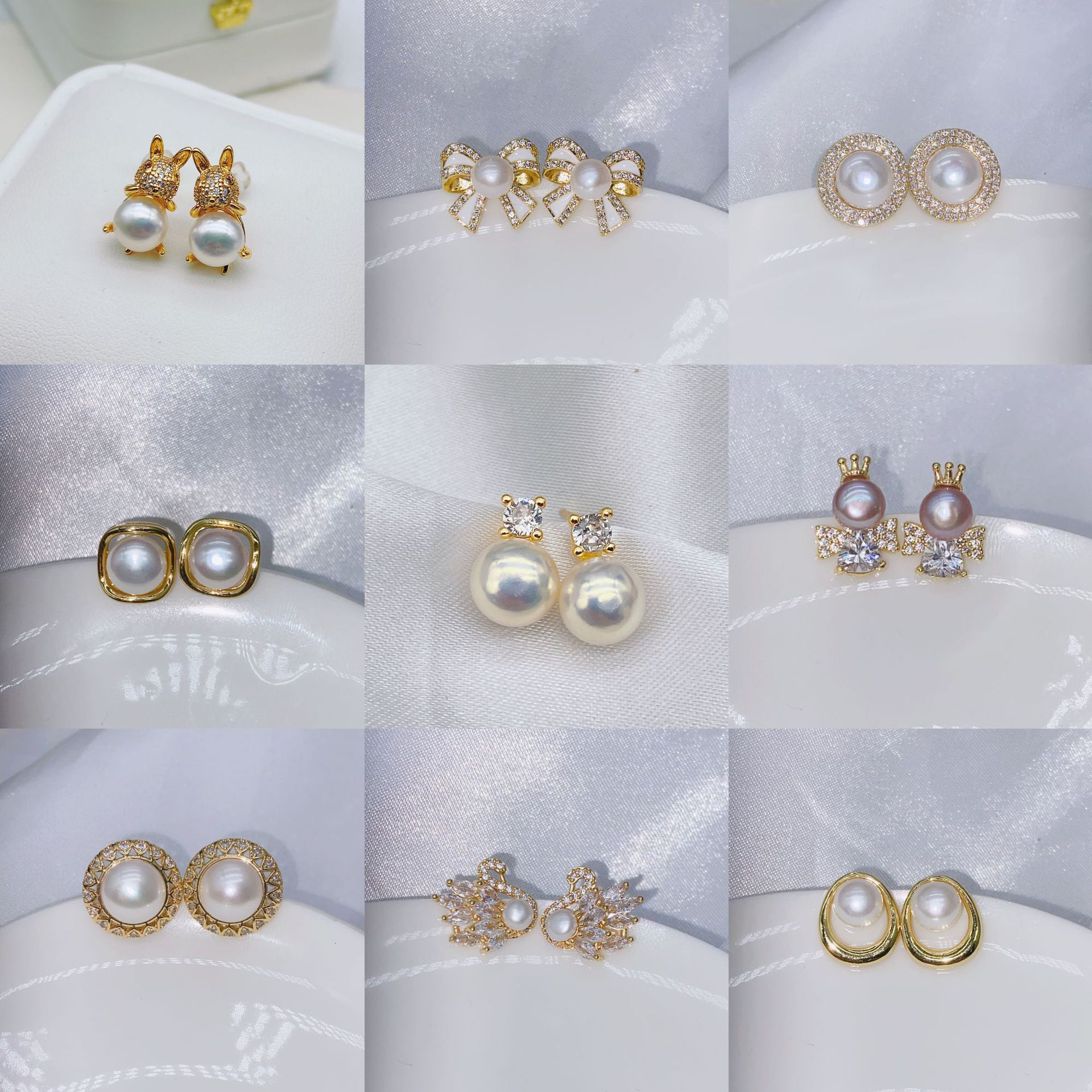 925 Silver Needle Gold-Plated Natural Freshwater Pearl Bow Stud Earrings All-Match Princess Style 2023 Trendy Ins Style