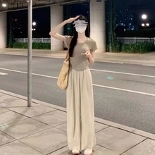 穿搭夏装一整套修身减龄显瘦上衣喇叭阔腿裤时尚两件套装女