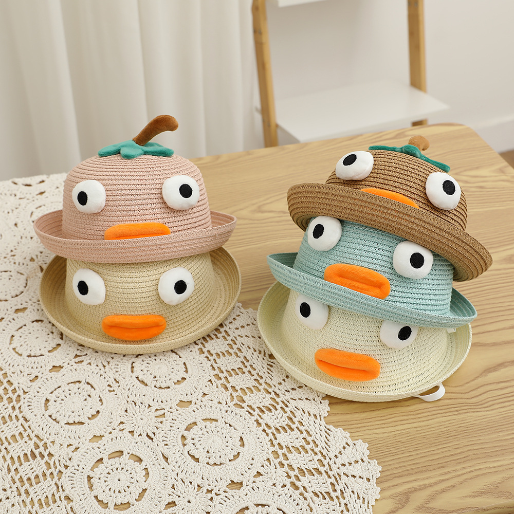 2024 New Korean Style Children's Flanging Straw Hat Cartoon Animal Shape Hat Baby Men's and Women's Korean Style Basin Hat