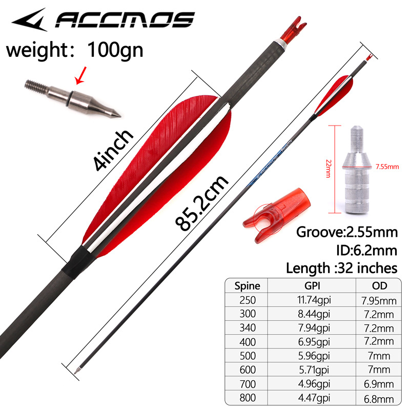 ACC Blue Label 4-Inch Real Feather 6.2 Inner Diameter Pure Carbon Arrow Composite Reflex Bow Arrow Archery Equipment Factory Direct Sales