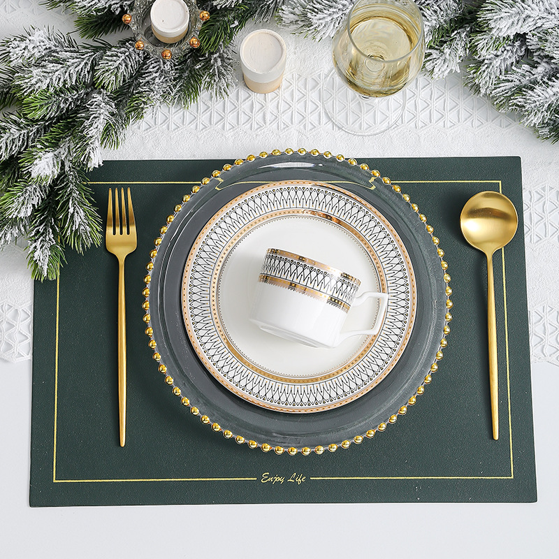 Creative Ceramic Golden Trim Nordic Style Western Cuisine Plate Hotel Tableware Set Household Dinner Plate Steak Plate Customizable Pattern