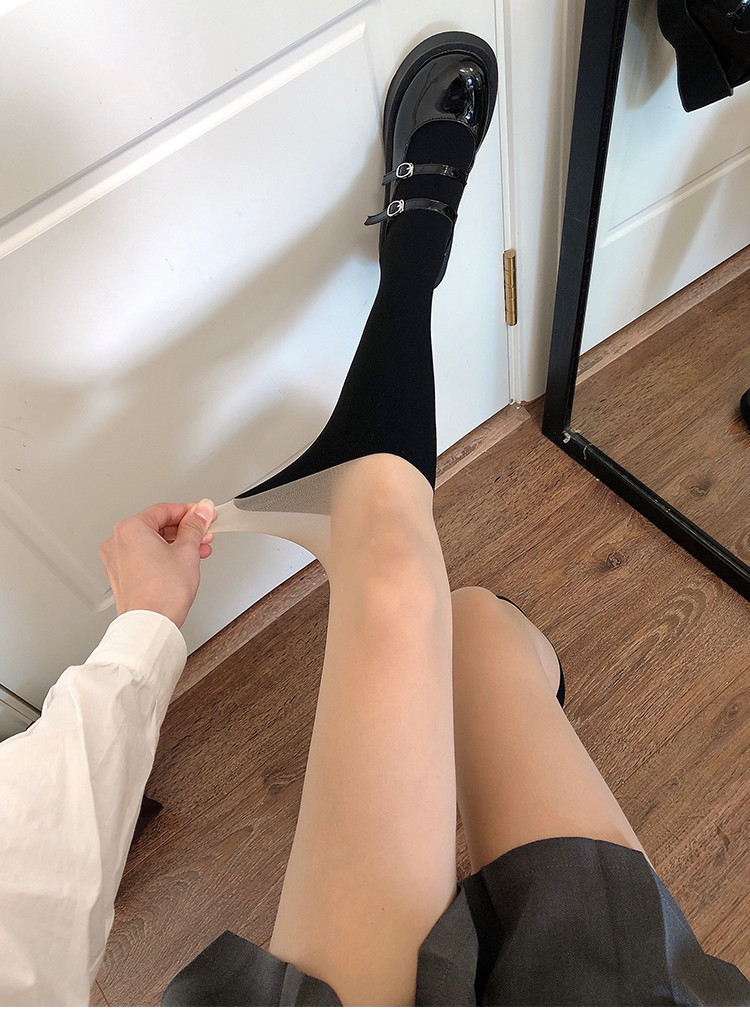 网红日系春夏薄款白色拼接假大腿过膝袜女jk黑色丝袜假小腿拼接袜