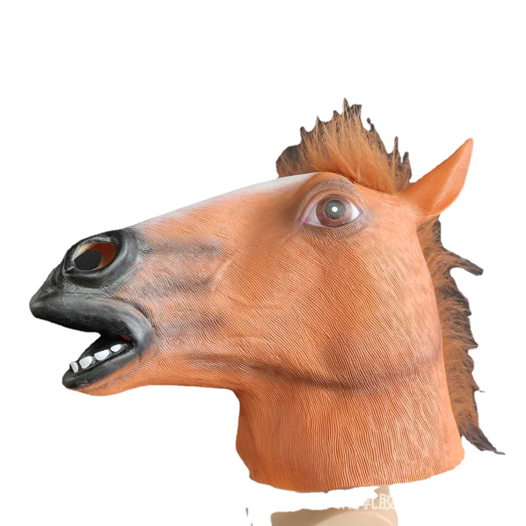 厂家直销新款棕色马头面具马头乳胶面具动物派对面具头套