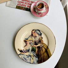 出口欧洲 英国设计贵妇人物油画陶瓷盘 会所样品房装饰盘摆盘
