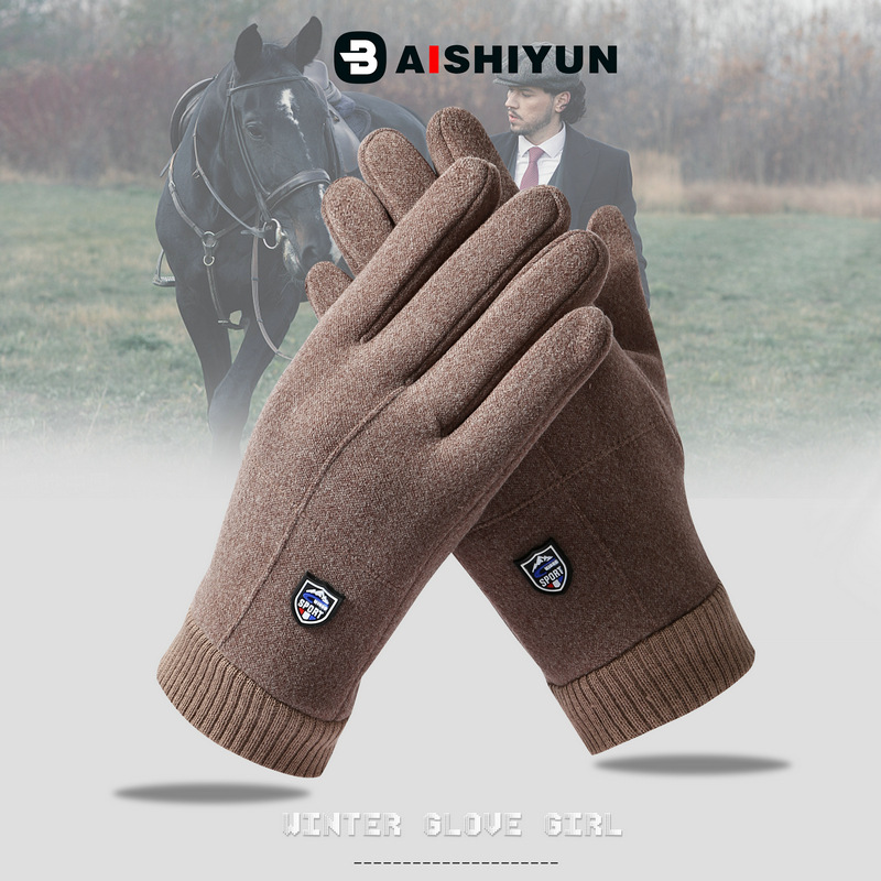 Gloves Men's Winter Dralon Warm with Velvet Thin Riding Autumn and Winter Windproof Touch Screen Driving Cold-Proof Heating Running