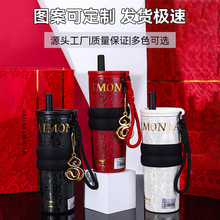 新款蛇年限定陶瓷内胆吸管杯双层真空保温杯带提绳便携随手杯