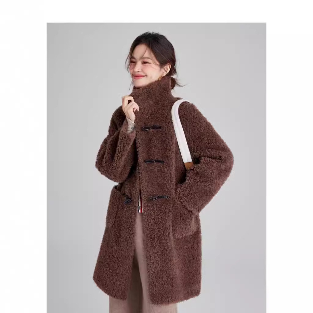 凰凰100%羊羔毛美拉德羊剪绒皮毛一体皮草大衣女宽松立领外套冬