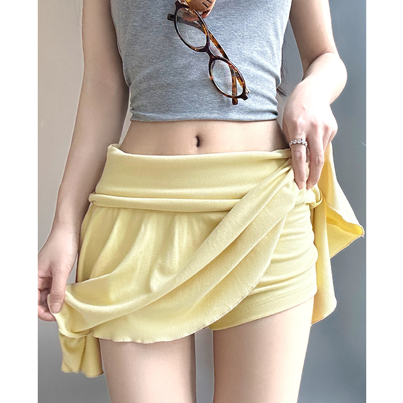 运动网球短裙女2025夏季新款高腰a字百褶裙小个子防走光黄色裙裤