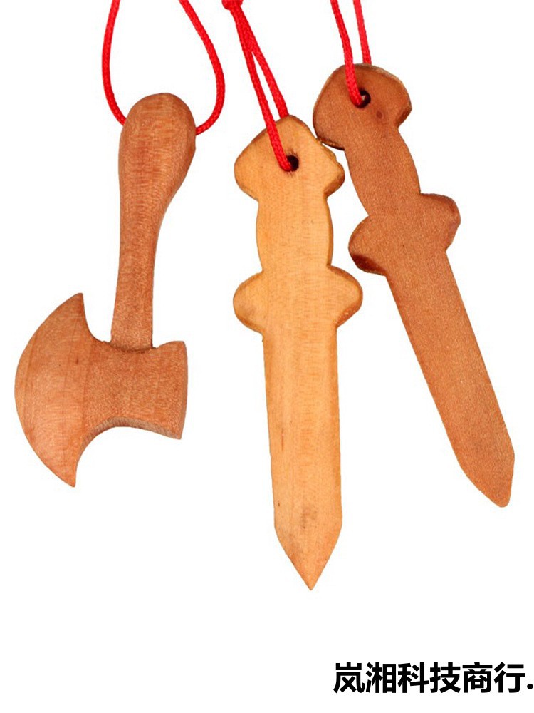 批发天然桃木剑挂件桃木斧宝宝项链小剑小斧木雕工艺品挂饰一件代