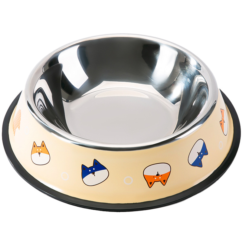 Dog Stainless Steel Printing Single Bowl Dog/Cat Bowl Small and Medium-Sized Dogs Food Basin Cat Rice Basin Drinking Bowl Pet Supplies