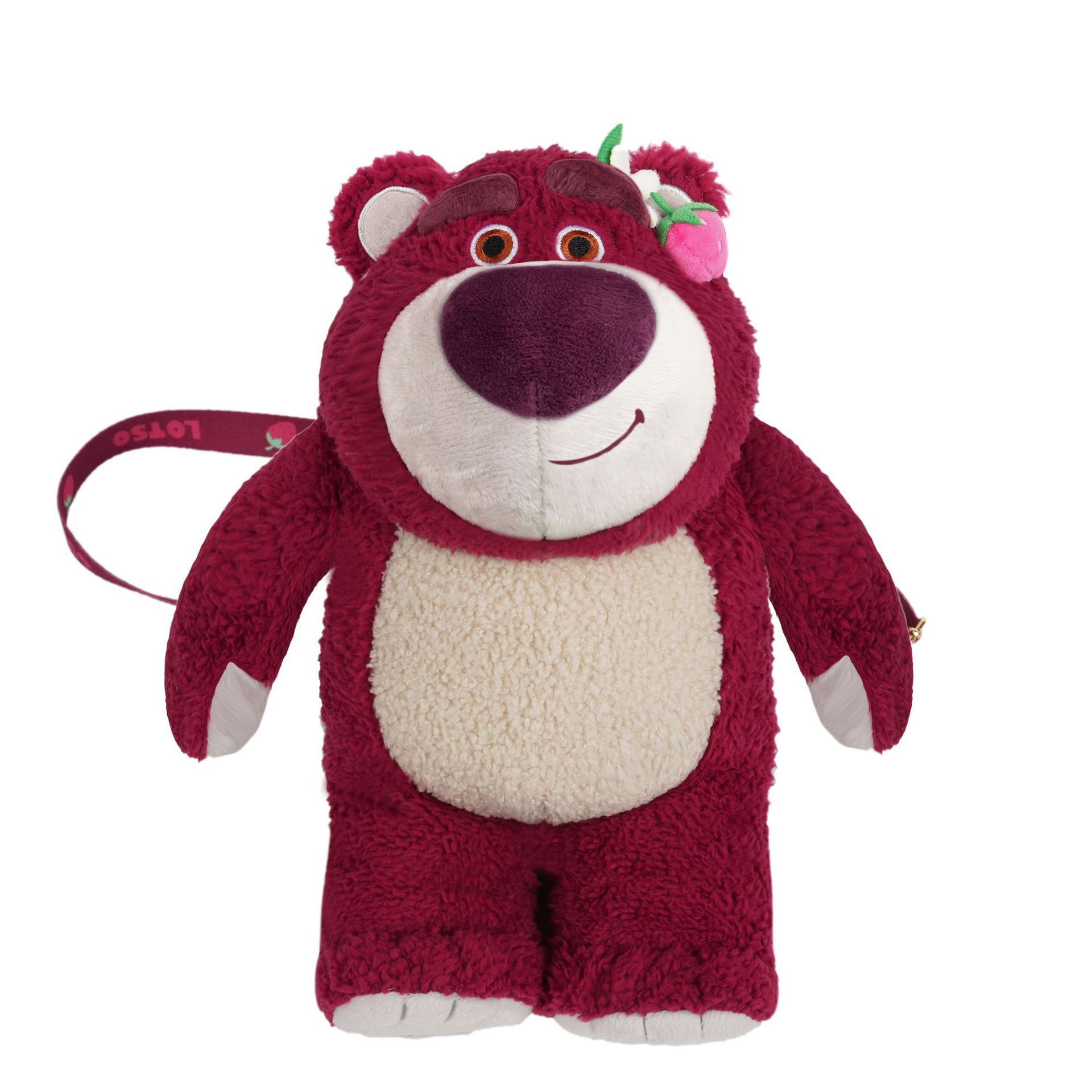 正版 迪士尼草莓熊毛绒 单肩包斜挎包公仔包卡通可爱大容量手提包