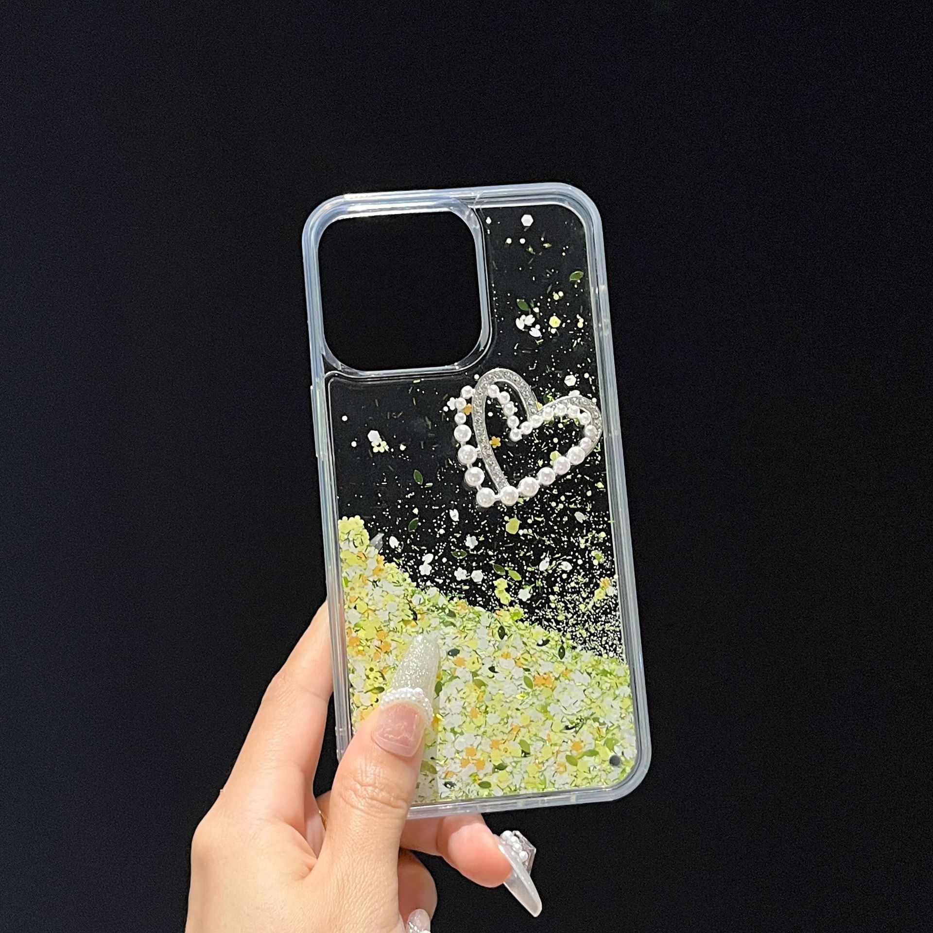 夏日繁花流沙适用苹果15promax手机壳iphone14爱心砖13/12奢华11