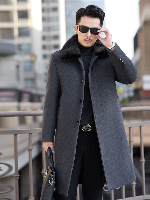 2024品牌羊绒大衣男士长款中老年羊毛翻领爸爸装外套加厚呢子风衣