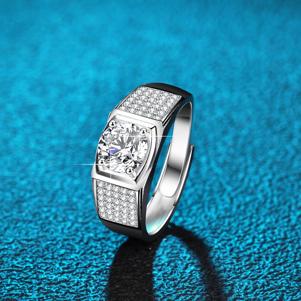 抖音快手直播s925满钻豪华莫桑石钻戒男士男士霸气结婚礼物批发