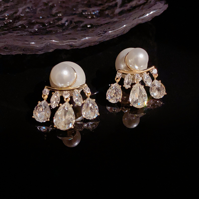 抖音同款气质时尚一款两戴珍珠流苏耳坠耳钉 高级感复古轻奢耳环